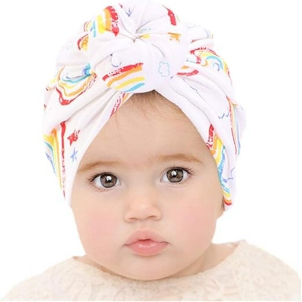 NWT ANGEL DEAR Pink Rainbows Knot-front Turban Hat Organic Fabric Newborn 0-6 Mo